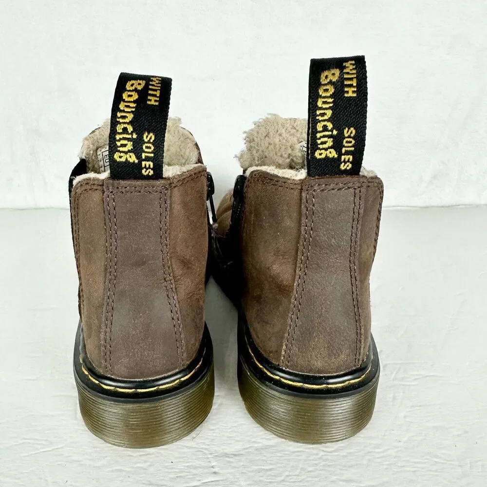 Dr Martens Junior 2976 Leonore Chelsea Boots Size 13 Brown Faux Fur Lined